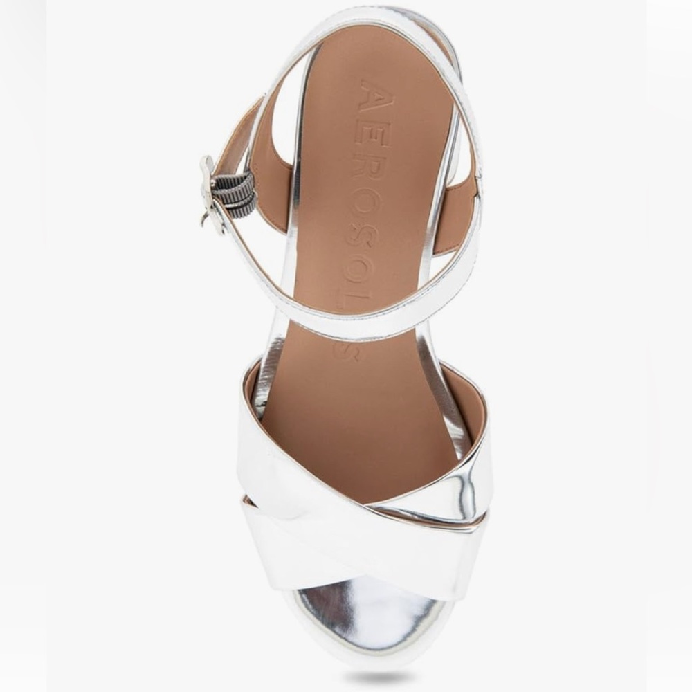 AEROSOLES Women's Cosmos Heeled Sandal Mirrored Silver Size 10 - Picture 5 of 10